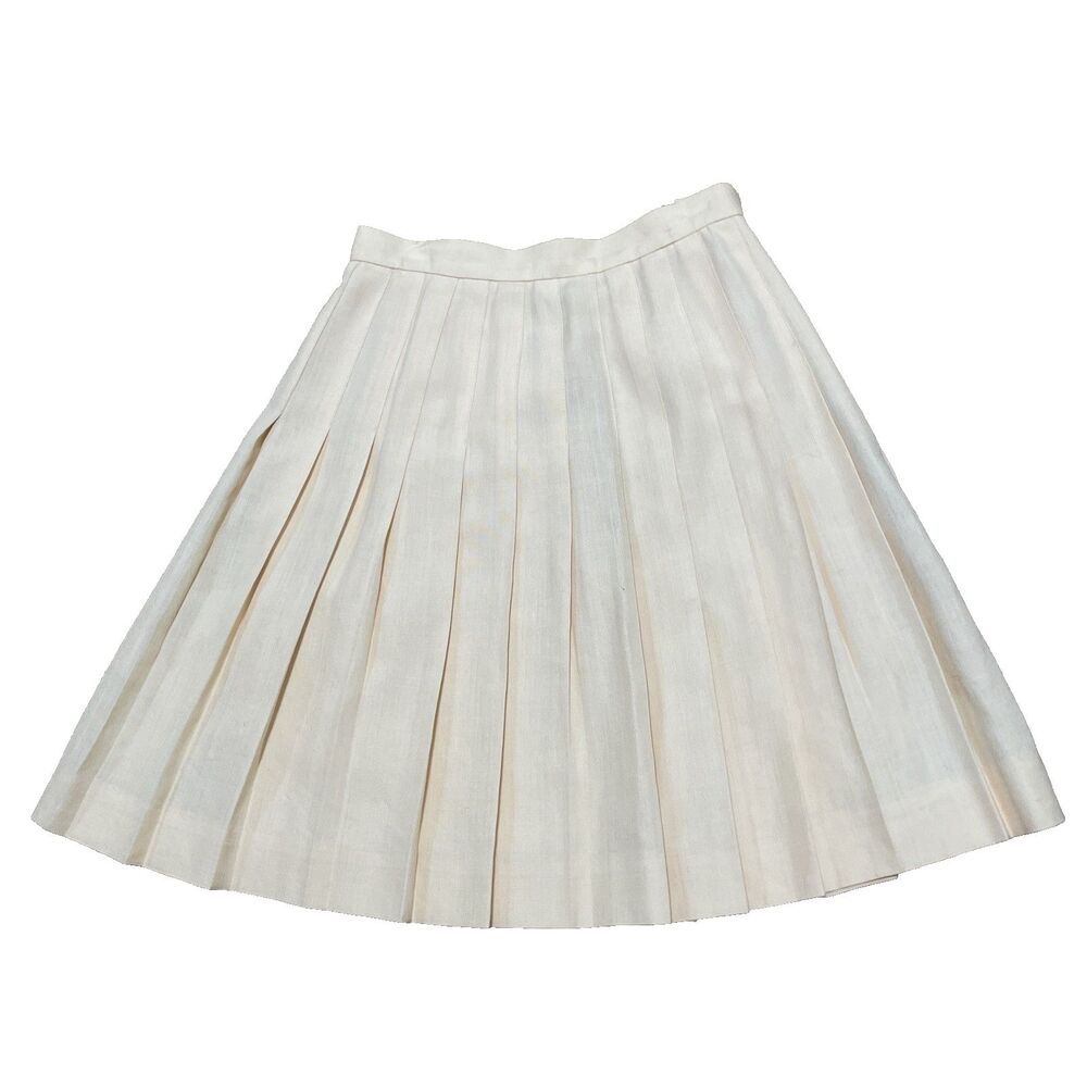 Vintage Talbots Pleated Skirt Women 10 Yellow Linen Blend Knee Length High Waist